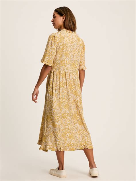 Buy Layla Yellow Frill Hem Floral Midi Dress From The Joules Online Shop