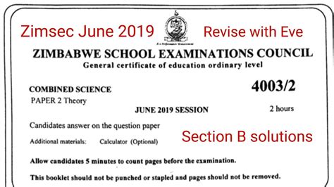 Zimsec June 2019 Combined Science Paper 2 Solutions For Section B