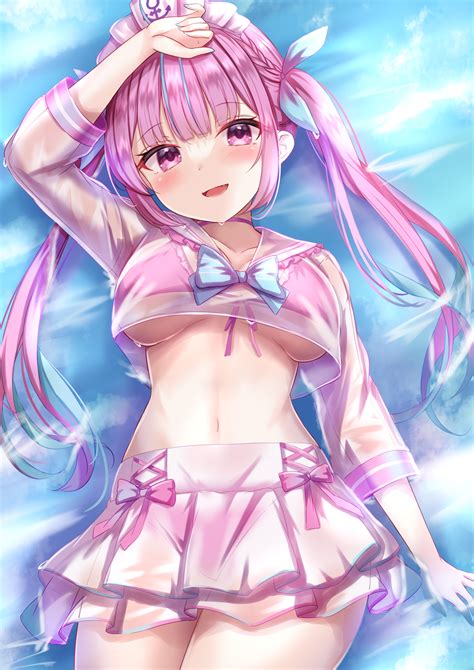 Yuano Hololive Minato Aqua Bikini See Through Swimsuits Wet Wet Clothes