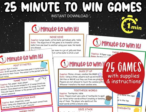 Minute to Win It Games One Minute Party Games for Kids - Etsy