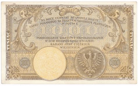 Banknot 1000 złotych 1919 Kościuszko seria A archiwum niemczyk pl