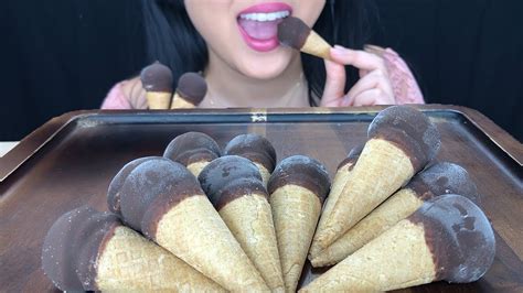 Asmr Chocolate Ice Cream Cones Crunchy Eating Sounds Real Sound No