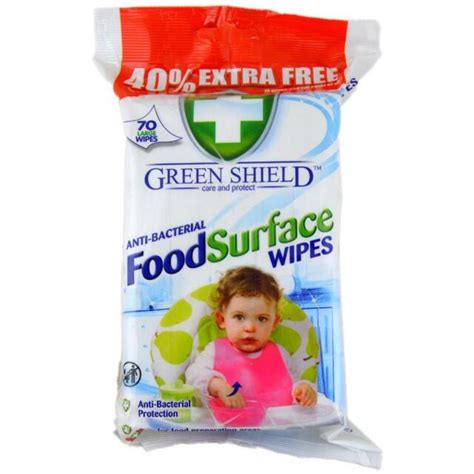 2x Packet Green Shield Food Surface Wipes 70 Extra Large Sheets For