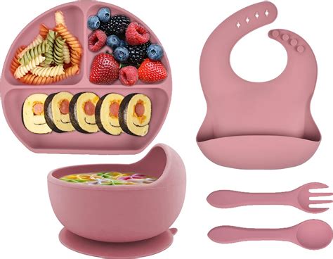 Hoseay Baby Teller Kinderteller Sets St Cke Silikon Rosa Geschirr