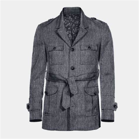 Lange blaue Field Jacke aus Leinen mit Revers mit Gürtel