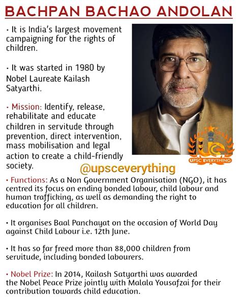 UPSC IAS 🎓 on Instagram: “Bachpan Bachao Andolan by Nobel Laureate Kailash Satyarthi 📚🎯 ...