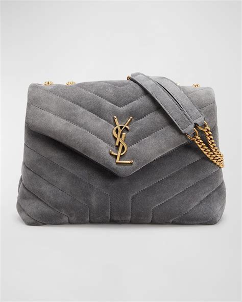 Saint Laurent Loulou Small Monogram Ysl Suede V Flap Shoulder Bag In