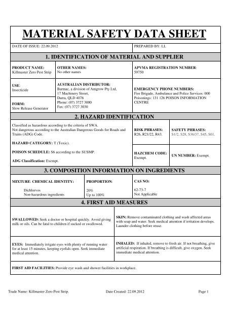 Material Safety Data Sheet Globe Australia