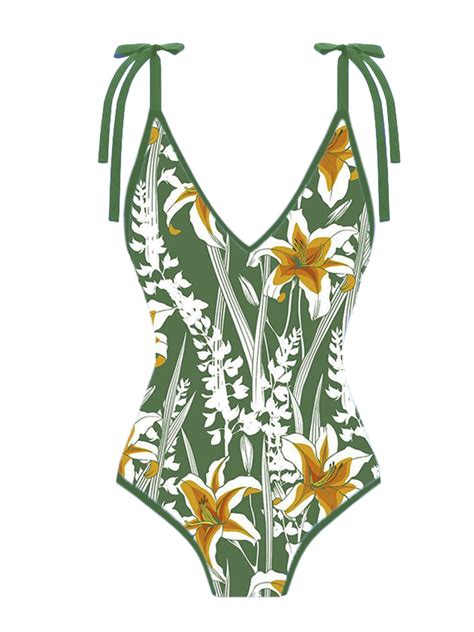 Nature Floral Print One Piece Swimsuit