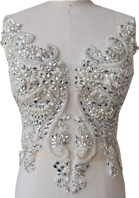 Amazon Handmade Large Beads Rhinestones Lace Applique Bodice