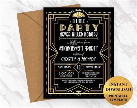 Great Gatsby Birthday Invitation Roaring 20s Hollywood Film Theme