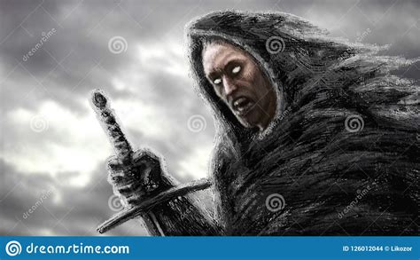 Angry Assassin With Sword Genre Of Fantasy Stock Illustration