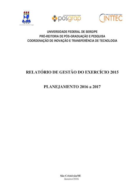 PDF RELATÓRIO DE GESTÃO DO EXERCÍCIO 2015 PLANEJAMENTO cinttec ufs