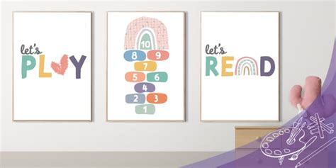 Lets Play Lets Read Muted Rainbow Themed Posters Pack