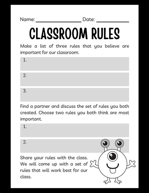 Classroom Rules Worksheet, School Worksheet, Class Handout, Cute Alien ...