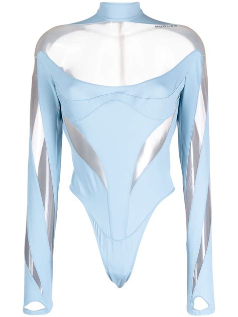 Mugler Mesh Panelled Bodysuit Farfetch