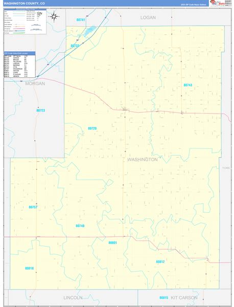 Washington County, CO Zip Code Wall Map Basic Style by MarketMAPS ...