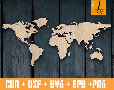 World Map Svg World Map Laser Cut Template Cnc File Vector Etsy