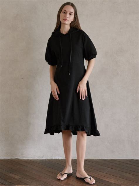 Musinsa Avant G Short Sleeve Hooded Frill Dress Black