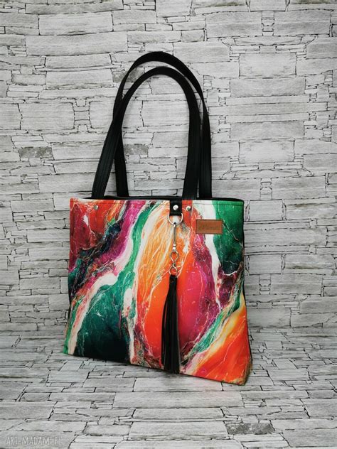 Torebka Damska Shopper Bag Na Rami Zamykana Abstrakcja Art Madam Pl