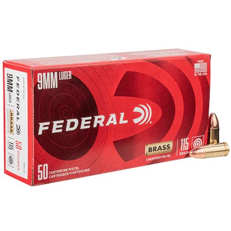 Federal Champion 9mm Luger Ammo 115 Grain Fmj 50 Rounds