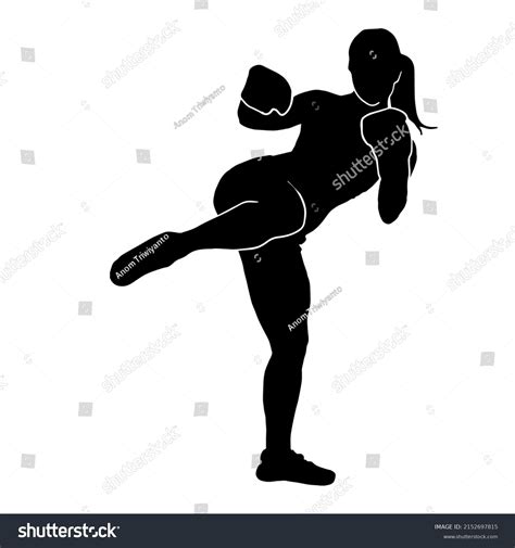 Female Martial Art Silhouette Female Kickboxing Stock Vector Royalty