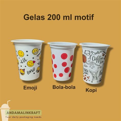 Jual Gelas Plastik 200 Ml Motif Isi 50 Pcs Cup Plastik 200 Ml Gelas