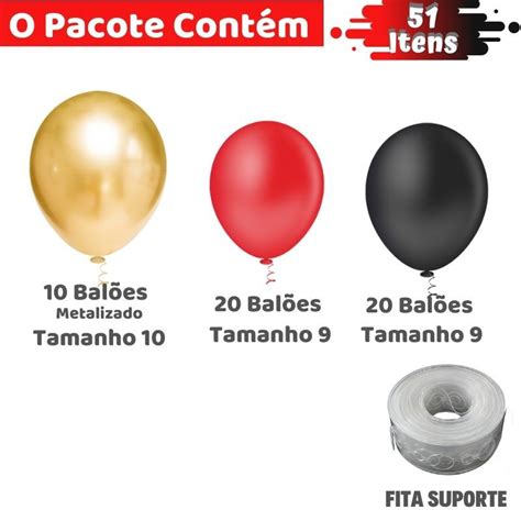 Kit Arco Desconstruído Balões Vermelho E Preto Bexigas Decoração Faça