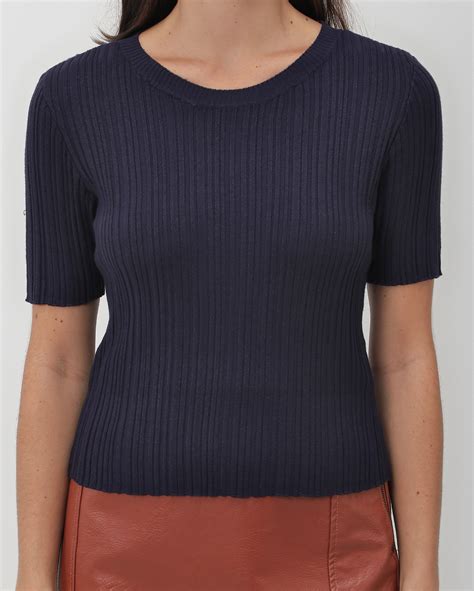 Riachuelo Blusa Feminina De Tricot Canelada Ajustada Azul Marinho