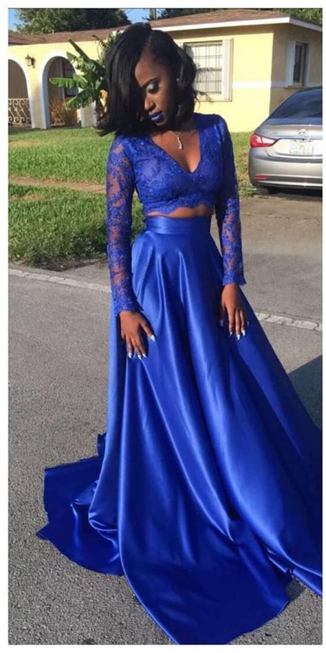 Royal Blue 2 Pieces Prom Dress With Long Sleeves On Luulla