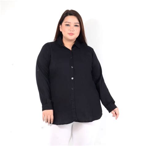 Jual Atasan Kemeja Wanita Cewek OVERSIZE Basic Polos Rayon Adem Hitam