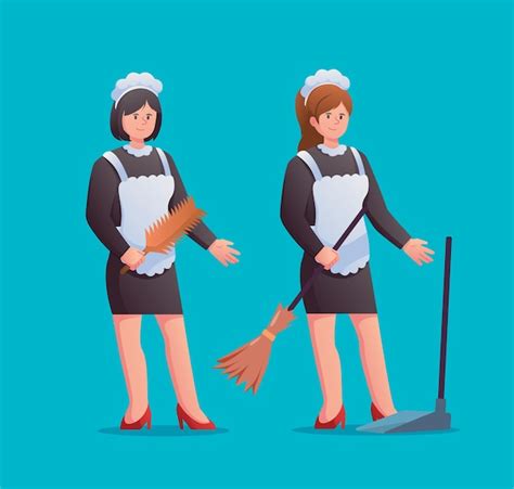 Premium Vector Character Housekeeper In Black Maid Uniform Vector