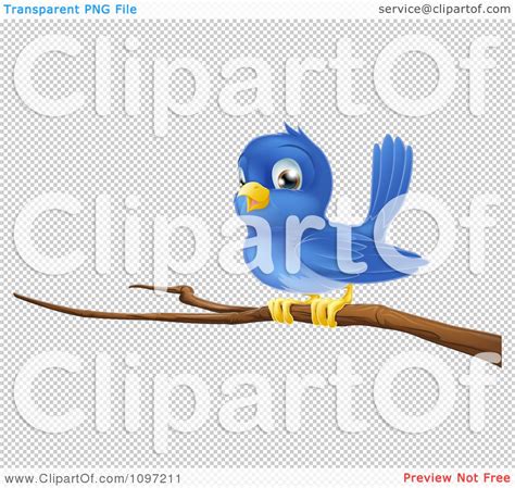 Clipart Cute Blue Bird Perched On A Bare Tree Branch Royalty Free