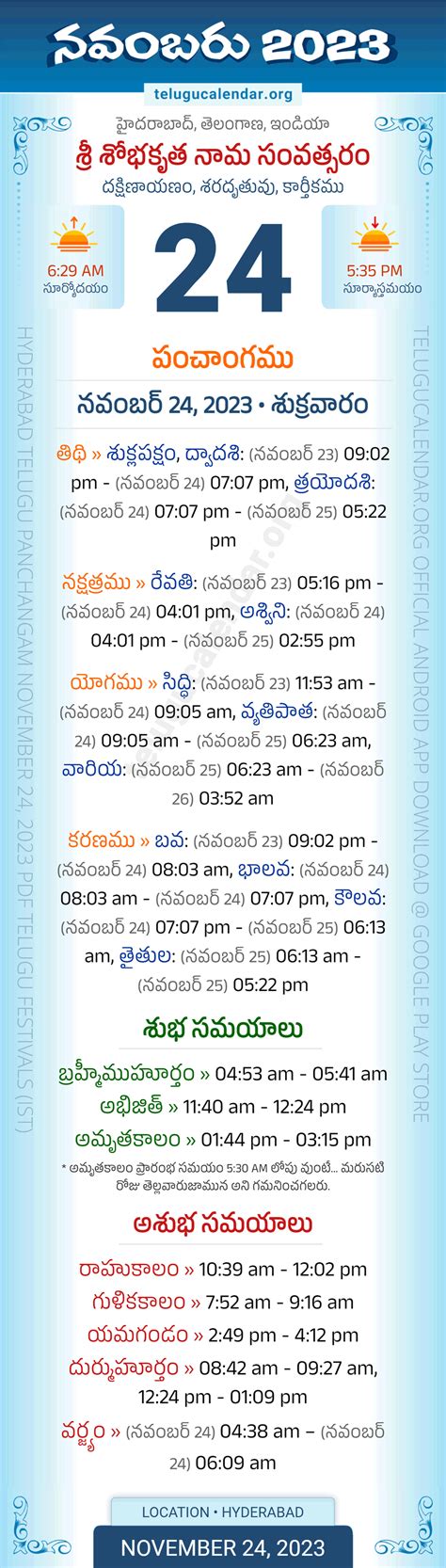 Telangana Panchangam November 24 2023 Telugu Calendar Daily