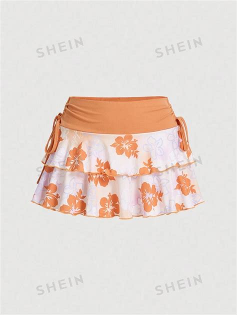 SHEIN MOD Falda plisada de línea A en capas con estampado floral y