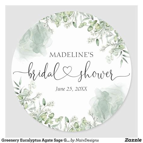 Greenery Eucalyptus Agate Sage Green Bridal Shower Classic Round Sticker