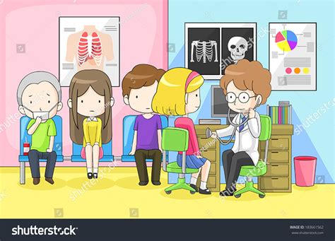 Physician Doctor Pediatrician Pediatrist Examining Group Stock Vector