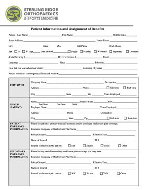 Fillable Online New Patient Forms PDF Sterling Ridge Orthopaedics