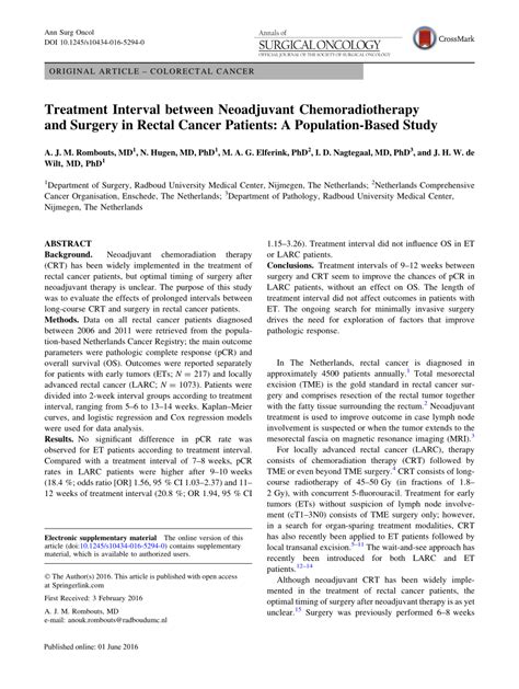 (PDF) Treatment Interval between Neoadjuvant Chemoradiotherapy and ...