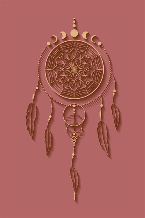 Detailed Dreamcatcher With Mandala Ornament And Moon Phases Gold