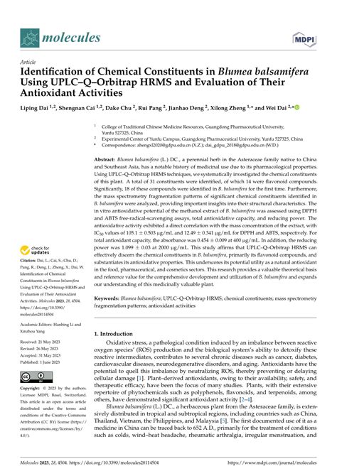 Pdf Identification Of Chemical Constituents In Blumea Balsamifera