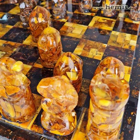 Amber Chess Set With 32 Hand Carved Chess Figures