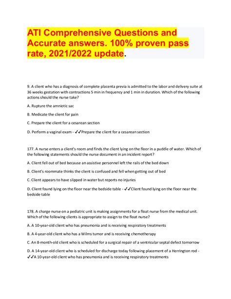 ATI Comprehensive Questions And Accurate Answers 100 Proven Pass Rate