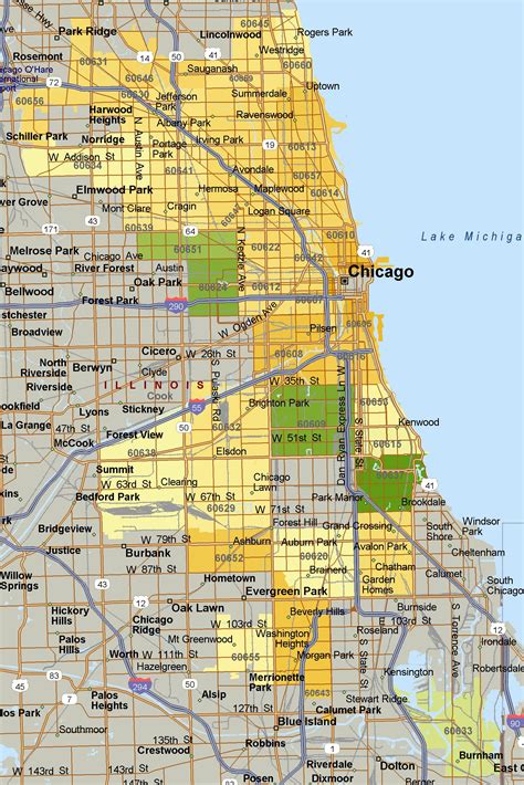 Chicago Zip Code Map By Neighborhood Map Vector