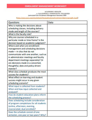 Free Enrollment Worksheet Samples In Pdf