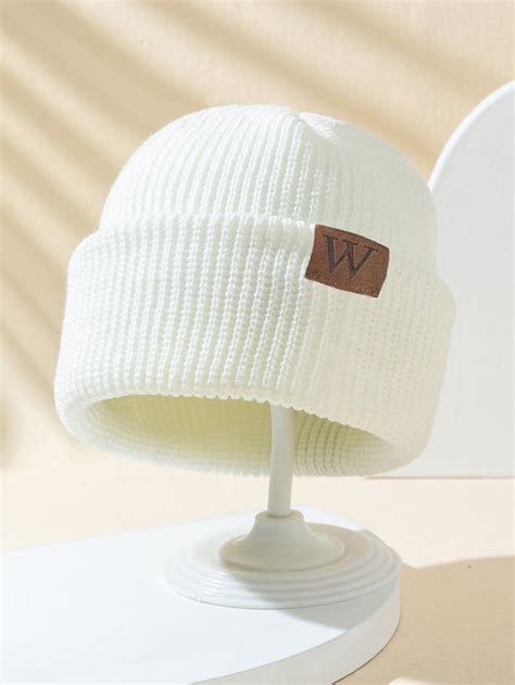 Men Letter Patch Decor Beanie White Beanie Outfit Mens Beanie Hats