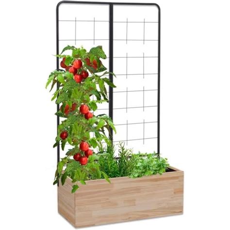 Jardinière En Bois Jessy 80 X 30 Cm Avec Treillis Carré Potager L25