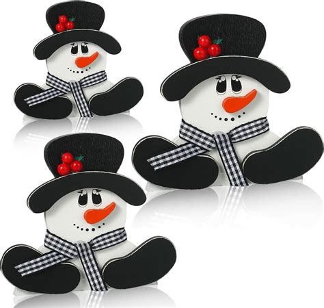 Amazon Suzile 3 Pcs Wood Snowman Decor Winter Wood Sitting Snowman