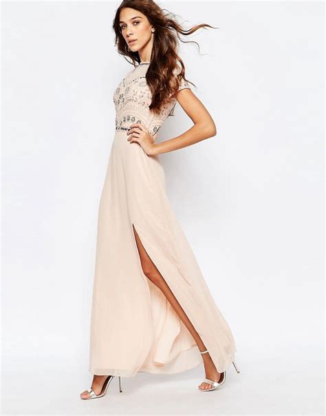 Frock And Frill Embellished Sweetheart Maxi Dress With Thigh Split At