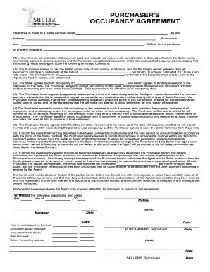 Fillable Online Purchaser S Occupancy Agreement William S Shultz Fax